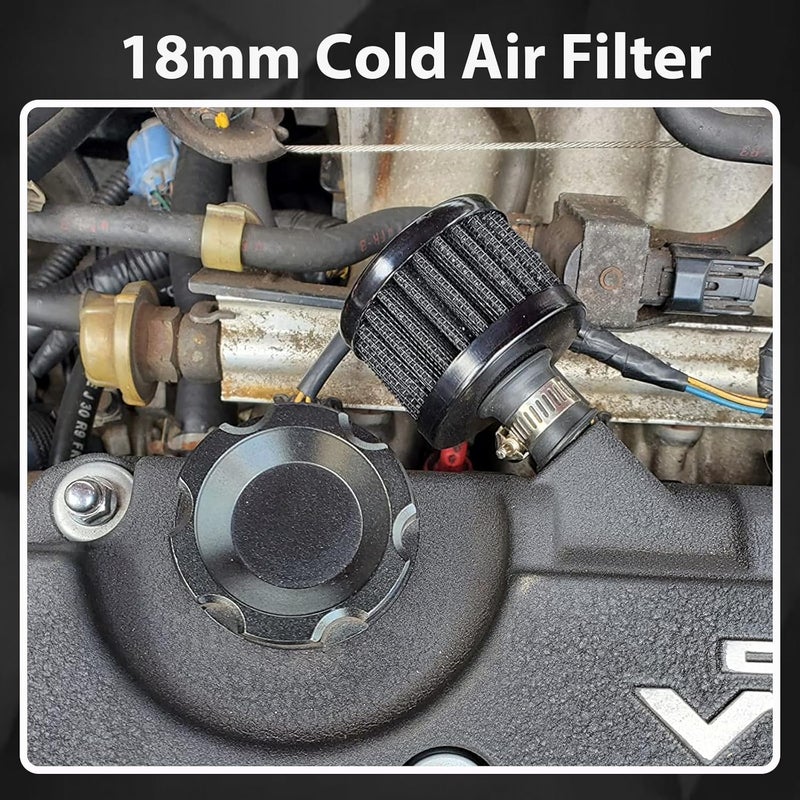 3DSKY 18mm Cold Air Intake Filter, Automotive Cold Air Breather Filter with Adjustable Clamp, Car Valve CoverTurbo Vent Cleaner Accessory, Fits for Car Motorcycle (Black) - Image 5